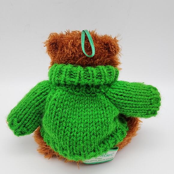 Vtg Irish Softies Patchwork Teddy Bear Plush Ornament 6" Green Shamrock Sweater - Picture 4 of 10